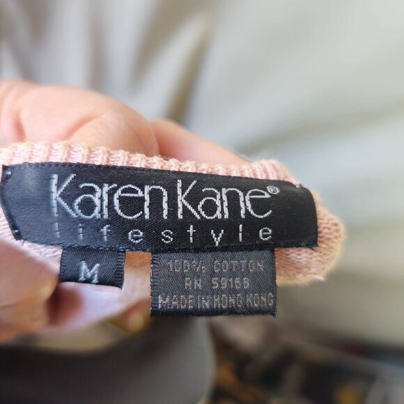 Karen Kane Lifestyle Light Peach Hand Beaded Cardigan Size M Vintage 1990's - Picture 3 of 5